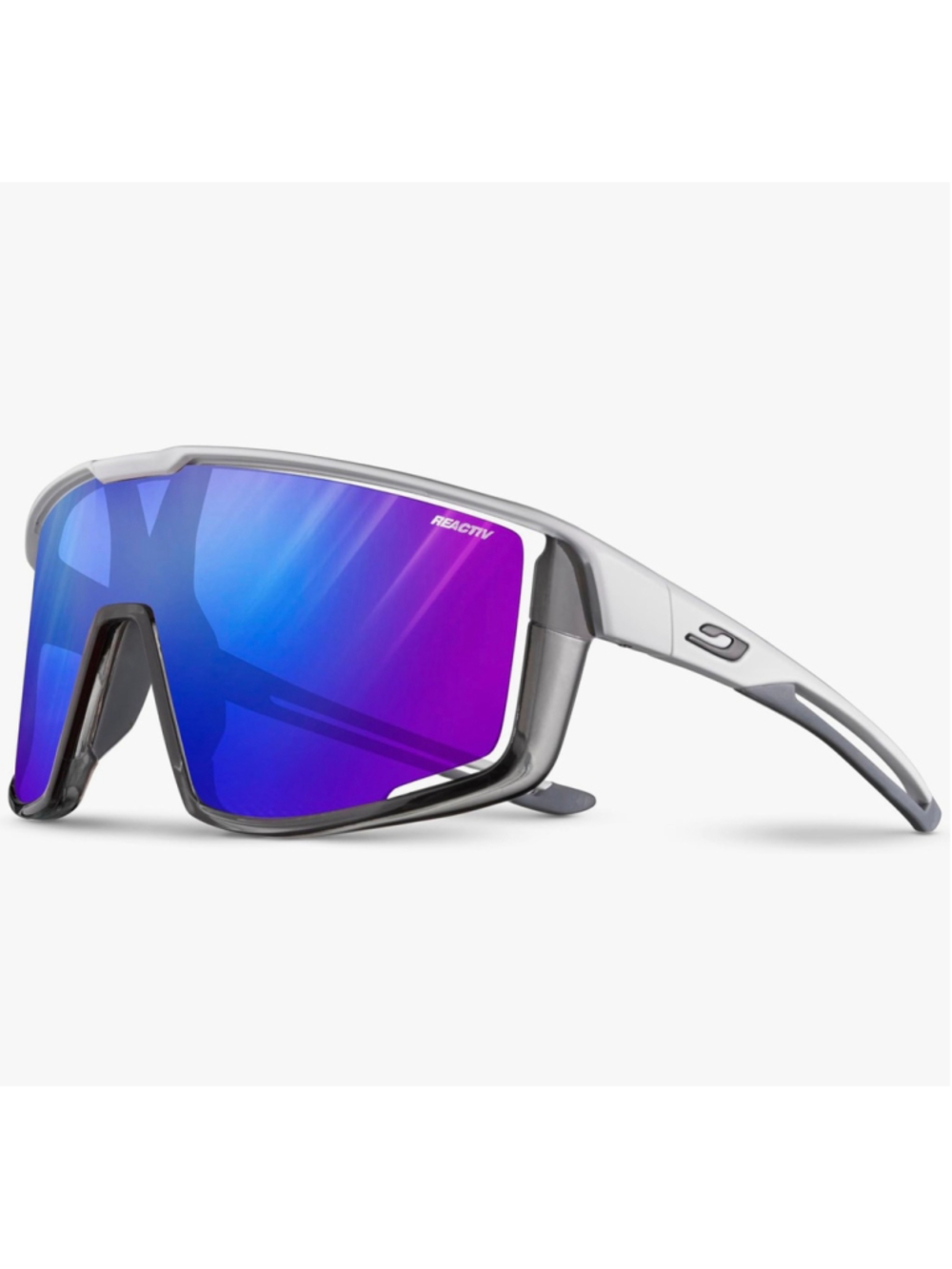 Julbo Fury Matte White Translucent Gray Frame Rose W/Multilayer Blue Mirror Lens